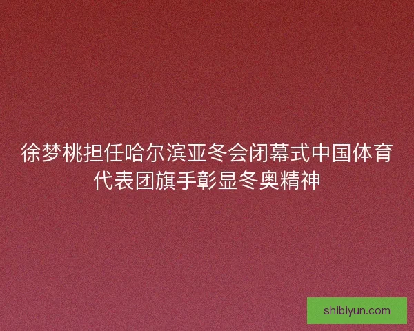徐梦桃担任哈尔滨亚冬会闭幕式中国体育代表团旗手彰显冬奥精神